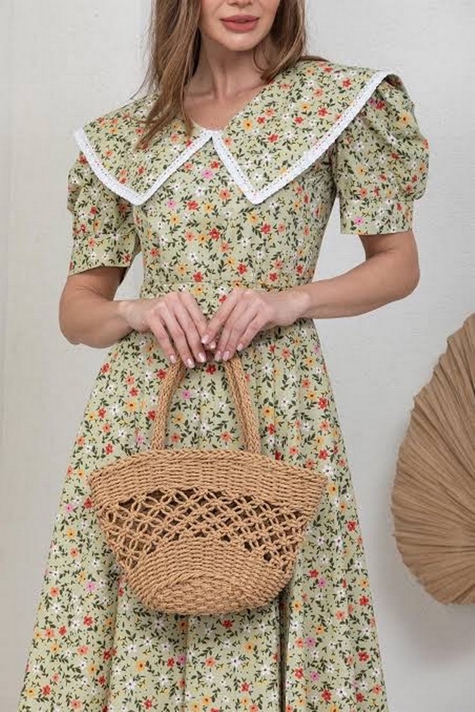 Yeşil Vintage midi Çiçekli Bohem Elbise - Görsel 2
