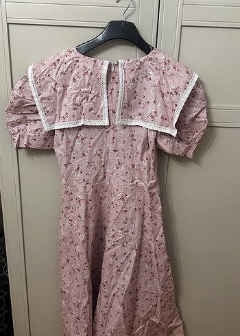 Dantel Detaylı Pembe Vintage Uzun Elbise - Görsel 6