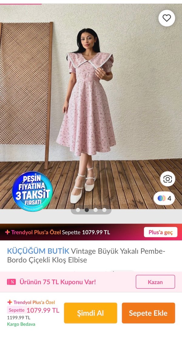 Dantel Detaylı Pembe Vintage Uzun Elbise - Görsel 3