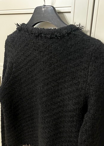 Düğmeli Siyah Kadın Tüvit Hırka - Görsel 5