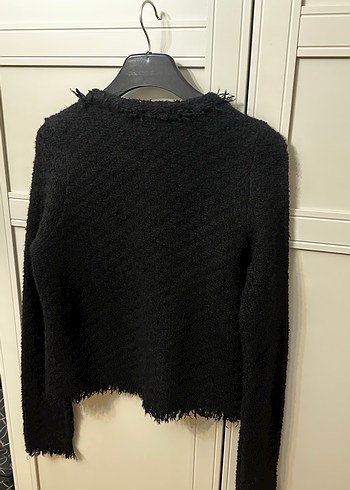 Düğmeli Siyah Kadın Tüvit Hırka - Görsel 4