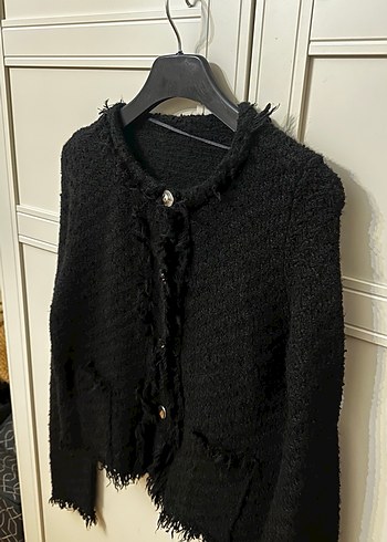 Düğmeli Siyah Kadın Tüvit Hırka - Görsel 2