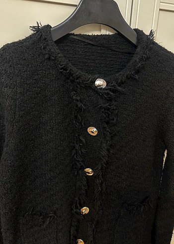 Düğmeli Siyah Kadın Tüvit Hırka - Görsel 3