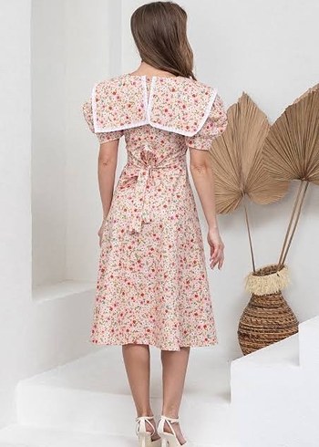 Pembe Çiçekli Mini Bohem Elbise - Görsel 3