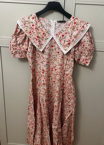 Pembe Çiçekli Mini Bohem Elbise - Görsel 8