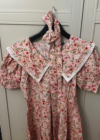 Pembe Çiçekli Mini Bohem Elbise - Görsel 4