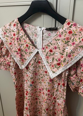 Pembe Çiçekli Mini Bohem Elbise - Görsel 7