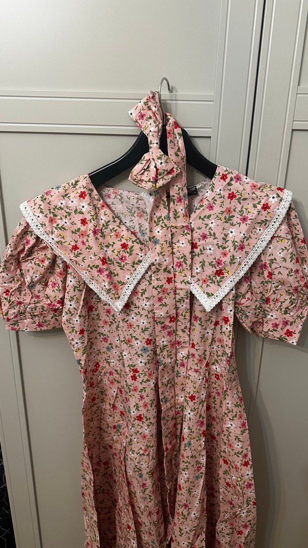 Pembe Çiçekli Mini Bohem Elbise - Görsel 4