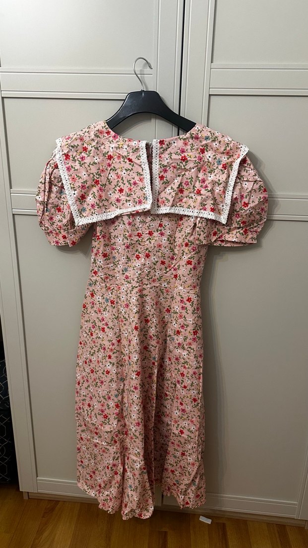 Pembe Çiçekli Mini Bohem Elbise - Görsel 5