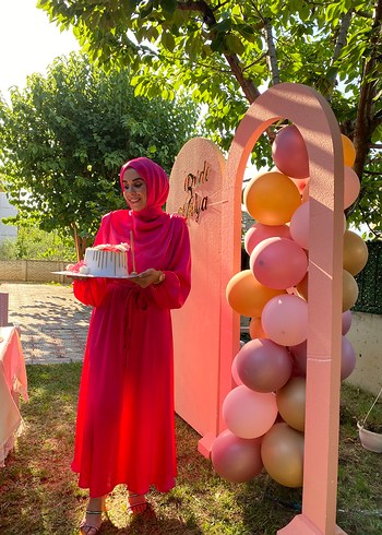 Pembe İpek Görünümlü Uzun Elbise