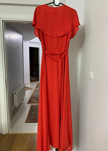 Kırmızı Drapeli Uzun Kadın Elbise - Görsel 2