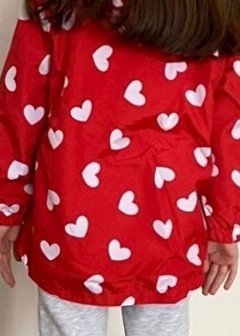 Kız Çocuk Kırmızı Kalp Desenli Yağmurluk - Görsel 2