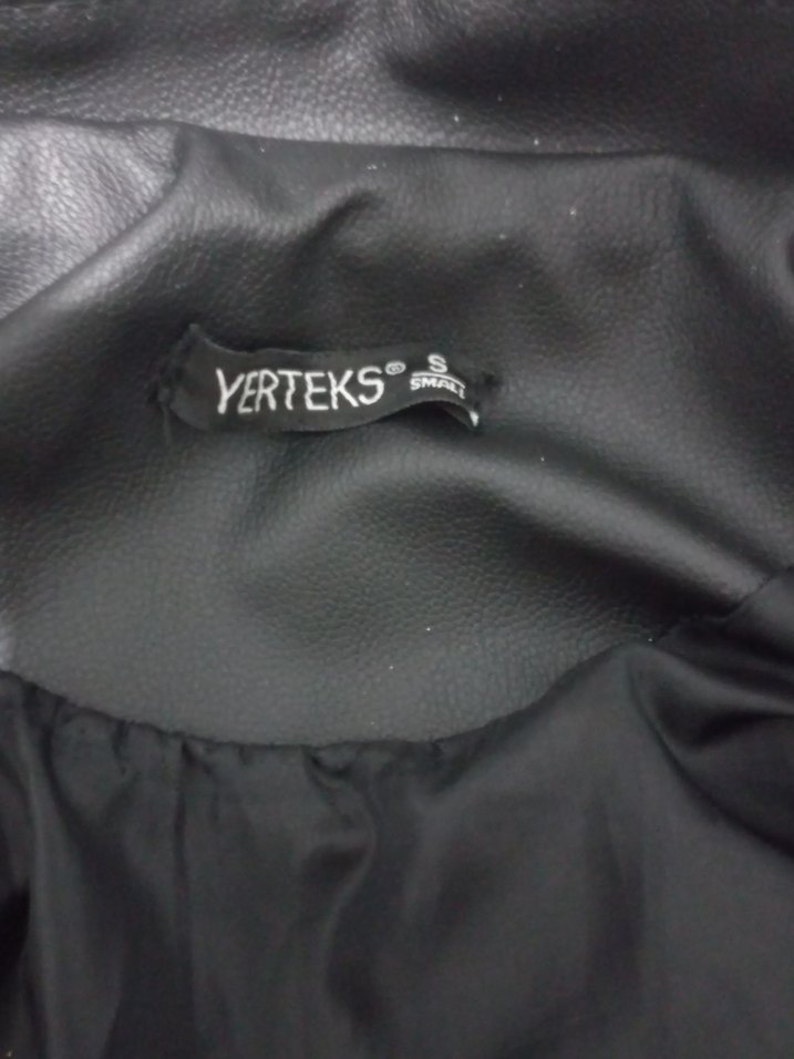 Siyah Deri Biker Ceket Mini Kesim - Görsel 3