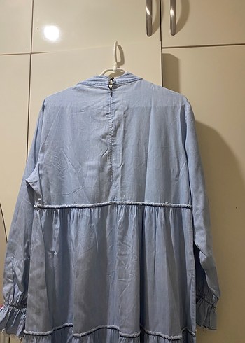 Püsküllü Uzun Denim Bohem Elbise