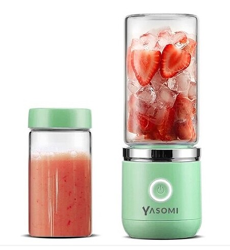 Yasomi - Kablosuz Şarjlı Cam Smoothie El Blender (Yeşil)