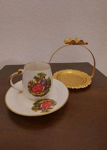 Madame Coco Beyaz Altın Detaylı Vintage Fincan ve Lokumluk