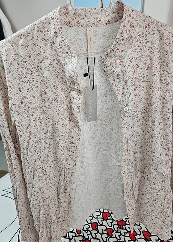 Uzun Kollu, Düğmeli, Baskılı Pamuklu Kadın Gömlek - Görsel 2