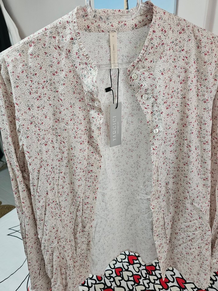 Uzun Kollu, Düğmeli, Baskılı Pamuklu Kadın Gömlek - Görsel 2