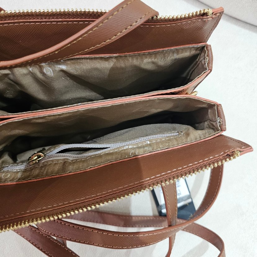 Deri Kahverengi Baskılı Fermuarlı Kadın Çanta - Görsel 2