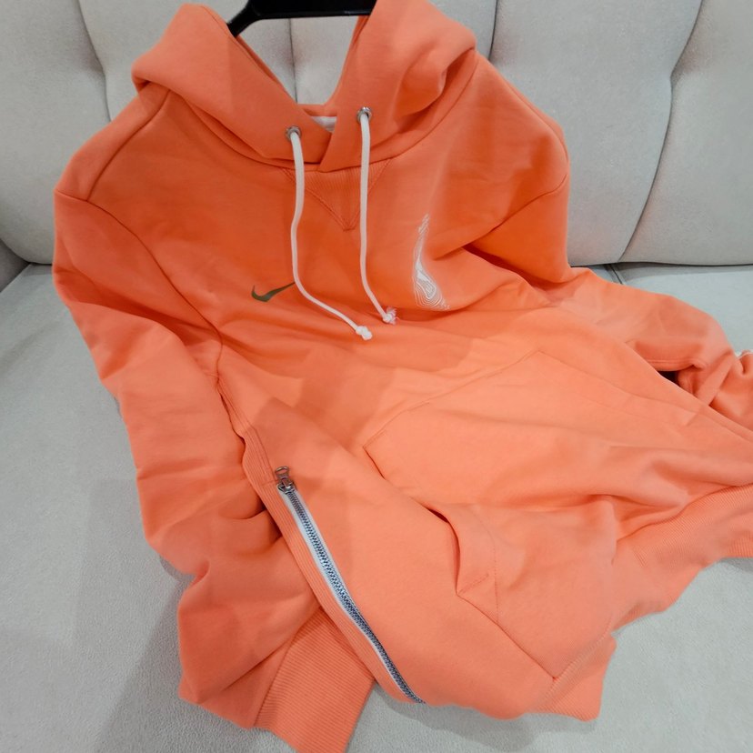 Turuncu Kapüşonlu Fermuarlı Kadın Sweatshirt - Görsel 5