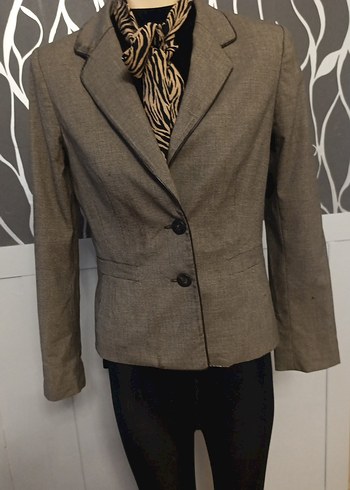 Mango Sik Ve Rahat Gri Kahverengi Kadin Blazer Ceket Fular Hediyesi