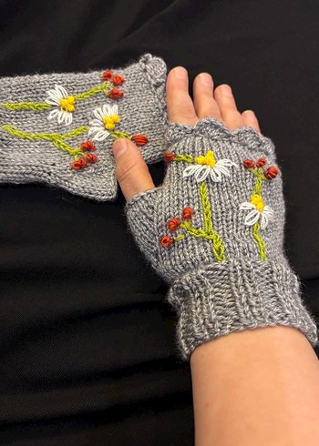 Gri Örgü Bohem Kadın Eldiveni - Görsel 2