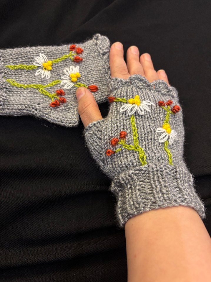 Gri Örgü Bohem Kadın Eldiveni - Görsel 2