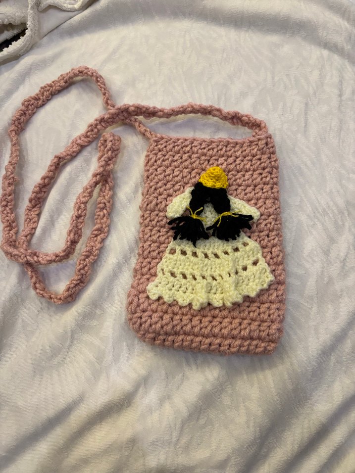 Pembe Örgü Kadın Bere telefon çantası - Görsel 3