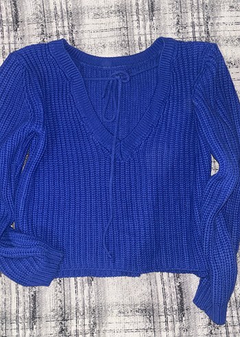 Mavi Örme Triko Kazak - Görsel 2