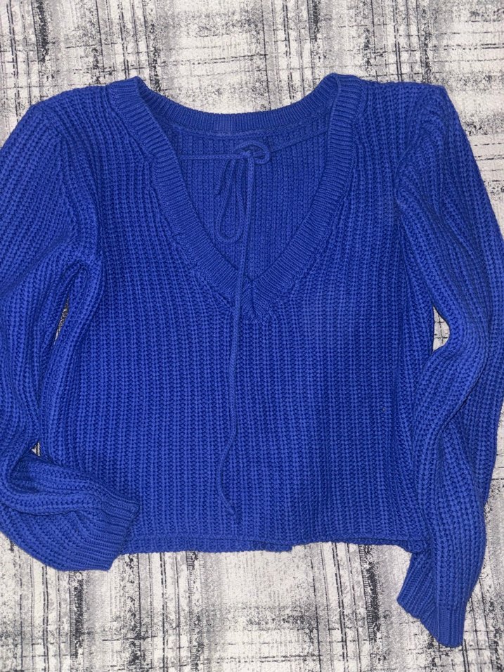 Mavi Örme Triko Kazak - Görsel 2