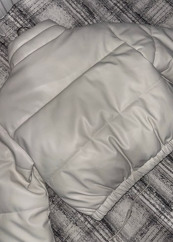 Beyaz Deri Kadın Mont, Kürklü, Boğazlı - Görsel 3