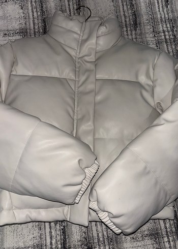 Beyaz Deri Kadın Mont, Kürklü, Boğazlı - Görsel 2