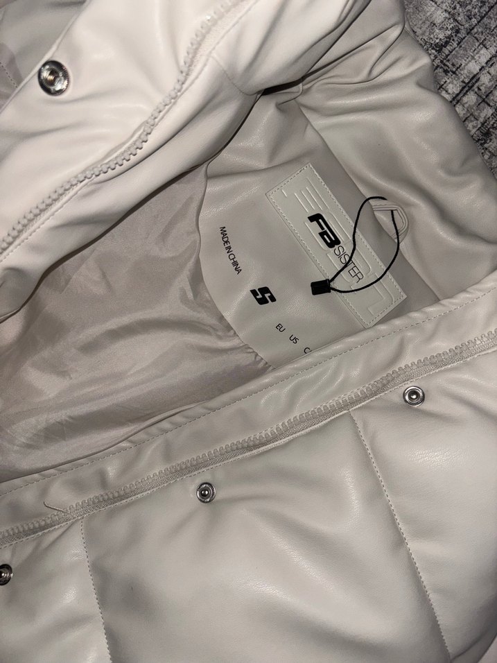 Beyaz Deri Kadın Mont, Kürklü, Boğazlı - Görsel 4