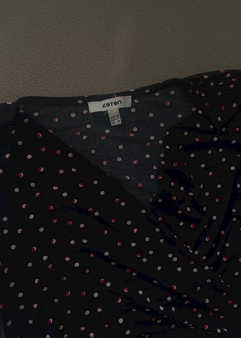 Siyah Puantiyeli V Yaka Uzun Kollu Bluz - Görsel 2