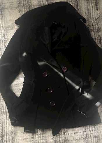 Düğmeli Siyah Midi Kaban - Görsel 2