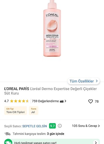 Loreal Paris değerli çiçekler temizleme sütü