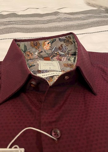 Erkek Bordo Kısa Kollu Desenli Gömlek