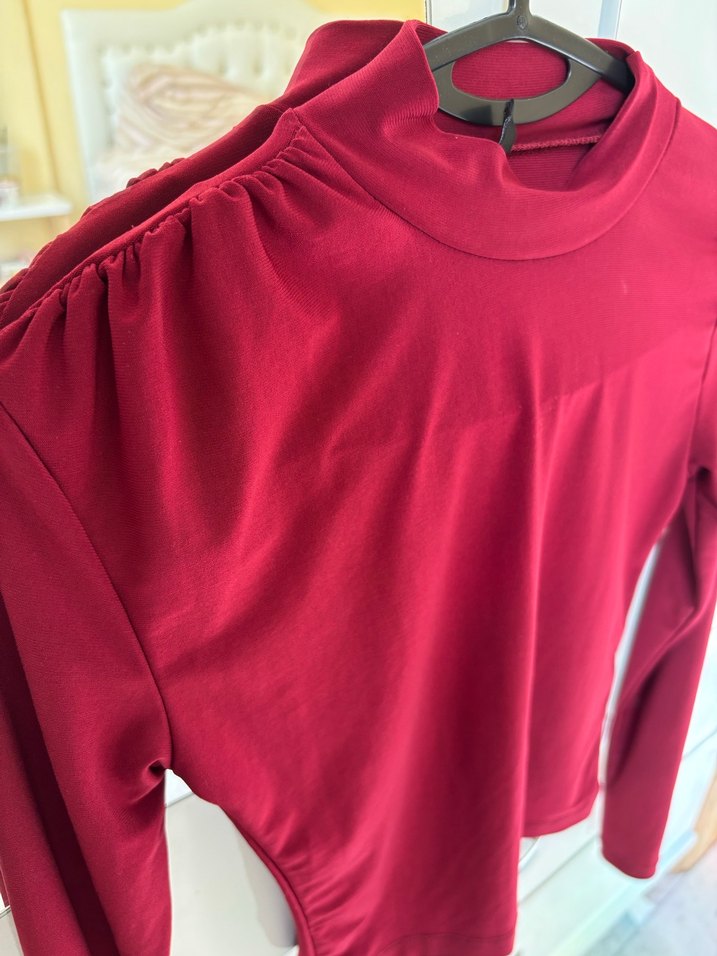 Bordo Uzun Kollu Bluz - Görsel 3