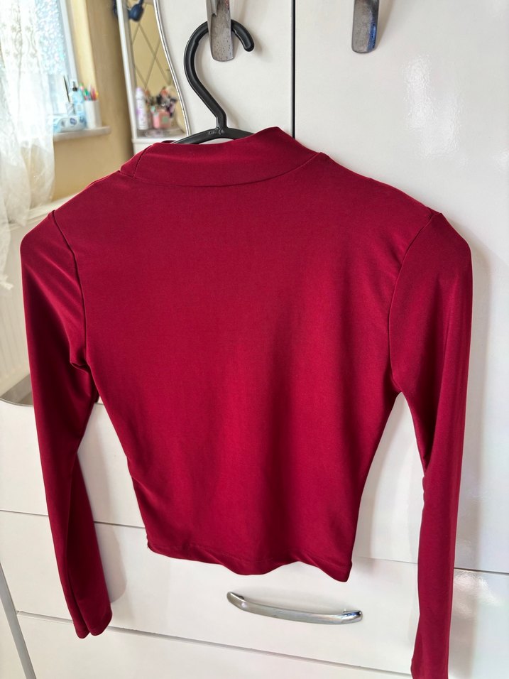 Bordo Uzun Kollu Bluz - Görsel 2