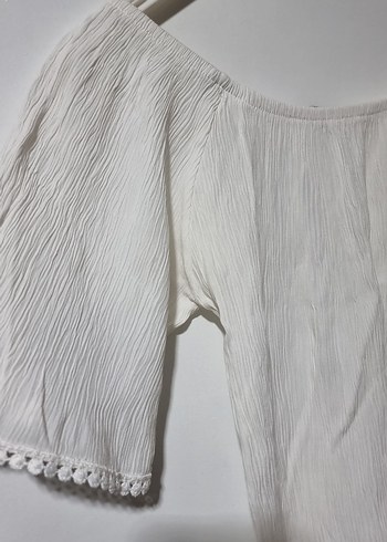 Beyaz Dantel Detaylı Kısa Kollu Kadın Bluz - Görsel 3