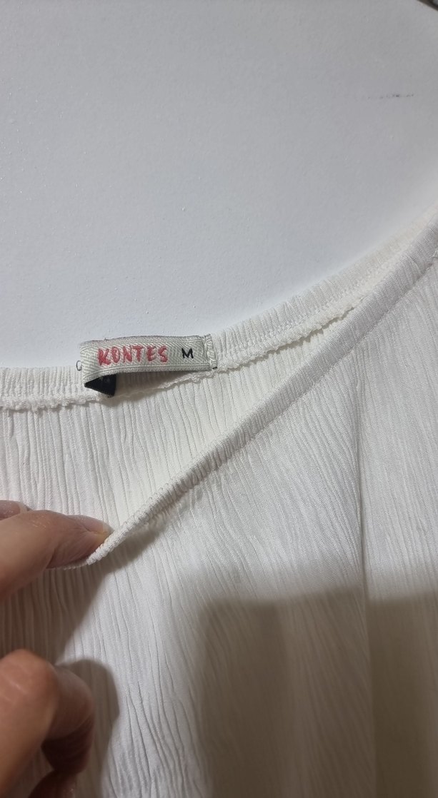 Beyaz Dantel Detaylı Kısa Kollu Kadın Bluz - Görsel 4