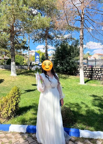 Uzun Kollu Beyaz Bohem A Kesim Nikah Elbisesi