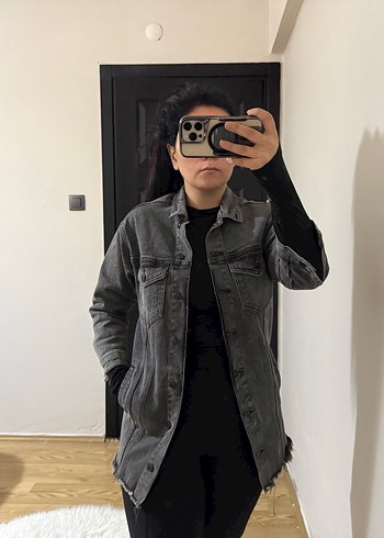 Gri Midi Kot Ceket, Salaş Kesim - Görsel 2