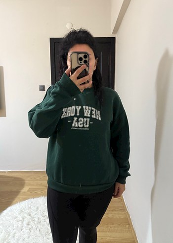 Koyu Yeşil Baskılı Oversize Sweatshirt - Görsel 2