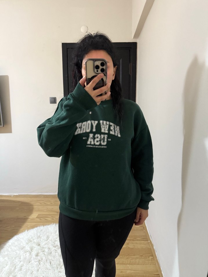Koyu Yeşil Baskılı Oversize Sweatshirt - Görsel 2