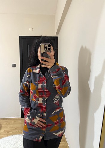 Gri Desenli Bağcıklı Uzun Kollu Kadın Gömlek - Görsel 2