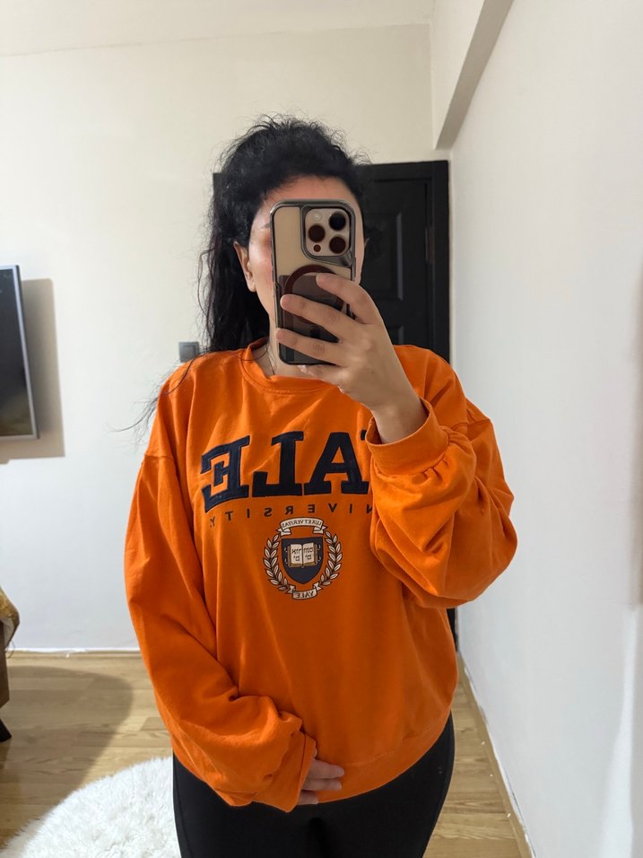 Turuncu Baskılı Kadın Sweatshirt - Görsel 3