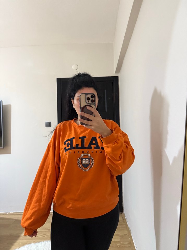 Turuncu Baskılı Kadın Sweatshirt - Görsel 2