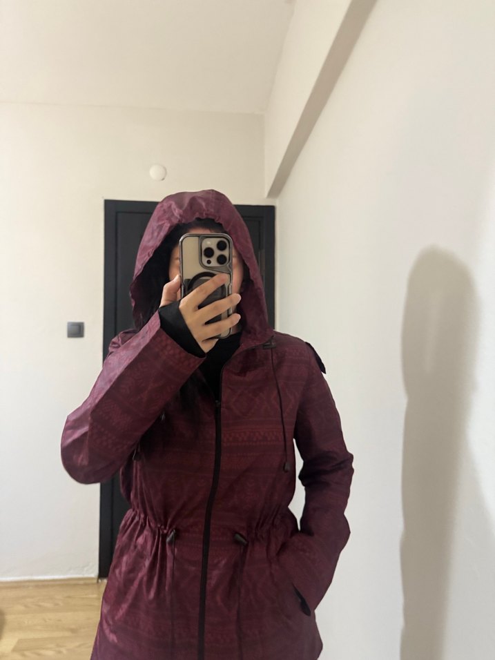 Bordo Fermuarlı Midi Kadın yağmurluk - Görsel 2