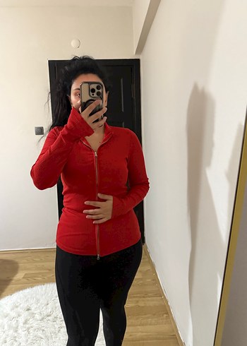 Kırmızı Fermuarlı Kadın Eşofman Üstü - Görsel 3